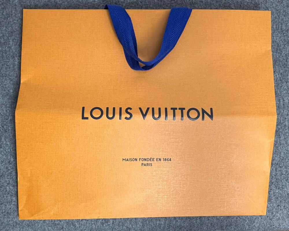 LOUIS VUITTON Paper Bag - Orange with Blue Handles - 16x13x6 - Used Once!